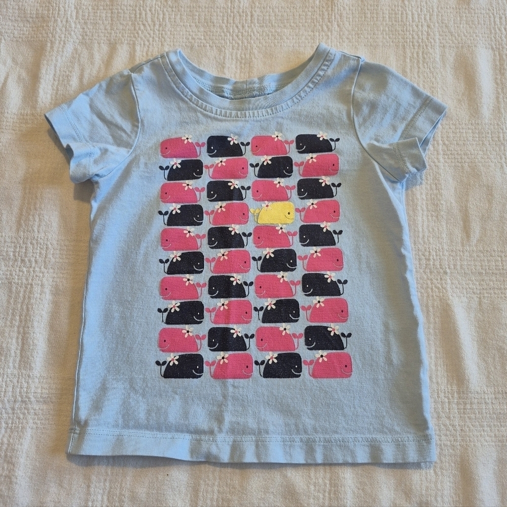 Hanna Andersson girls size 80 or 18-24 months light blue whale shirt guc